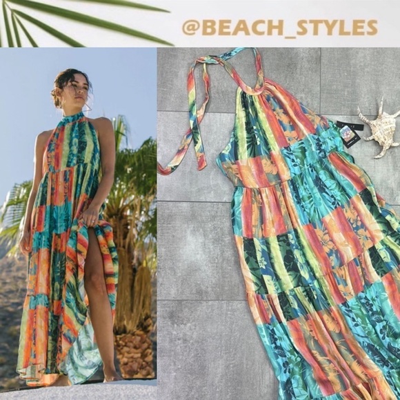 🔆O’NEILL🔆 JENNIFER MAXI DRESS vacation adjustable floral Hawaiian Maxi - Picture 1 of 16